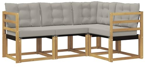 vidaXL Outdoor-Sofagarnitur mit Kissen 4 pcs Weiß und Hellgrau, Gartenmöbel, modernes Sofa-Set für draußen, Loungebereich, haltbare Terrasse zum Entspannen und Wohlfühlen
