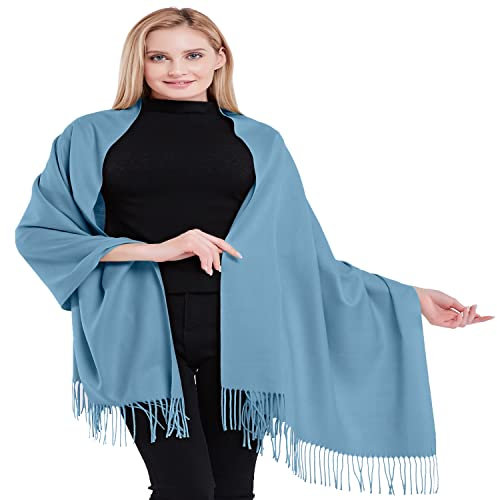 CJ Apparel Jeansblau 100% Kaschmir Zweilagige Schals Pashmina Handgemacht in Nepal Schultertuch Schal Umschlagtuch NEU