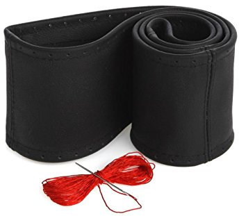 myshopx Lenkradschoner Lenkradhülle Lenkradbezug Echt Leder Farbe SCHWARZ Faden ROT Ø 39-41cm/ 10cm