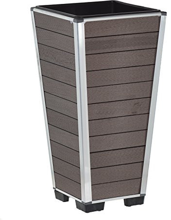 EVERFLOOR Pflanzkübel Pflanzgefäße Blumenkübel Blumentopf für Blumen etc. WPC 27 x 27 x 53 cm, für Innen und Außen, wasserdichter Kunststoffeinsatz, braun