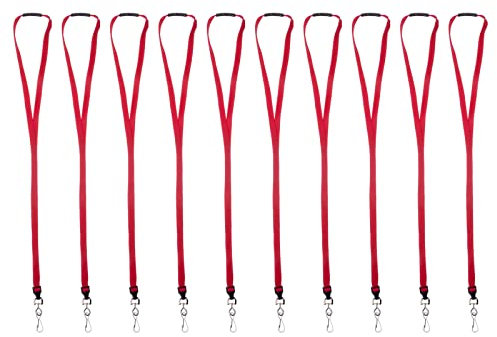 Karteo Schlüsselband Lanyard rot mit Metalldrehhaken [100 Stück] Schlüsselbänder Ausweishalter 10 mm unbedruckt für Kartenhüllen Ausweishüllen