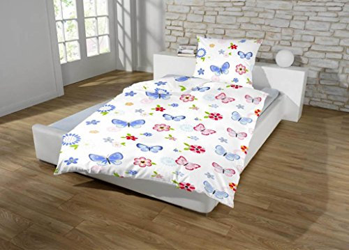 Bettwäsche Schlafwohl Schmetterlinge Bezug 135x200cm Kissen 80x80cm 100% Polyester Mikrofaser mit Reißverschluss