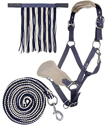 HKM 10733 Halfterset, Halfter Fliegenfransen Strick 180cm Karabiner, Pony VB WB