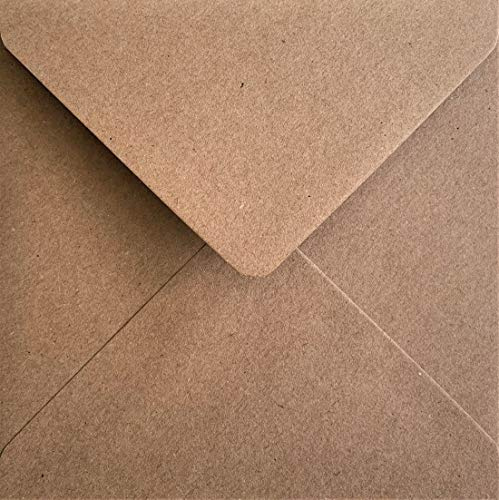 Cranberry 50 Pack 165mm x 165mm Kraft Envelopes | Kraft 110gsm Natural Brown Recycled Gummed Square Envelope 6.5 x 6.5. Ideal for Greetings Cards, Invitations, Stationery