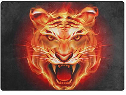 MNSRUU Teppich, 203 x 147 cm, groß, Bedruckt, mit Tigerkopf Bedruckt, leicht, für Wohnzimmer, Schlafzimmer, Zuhause