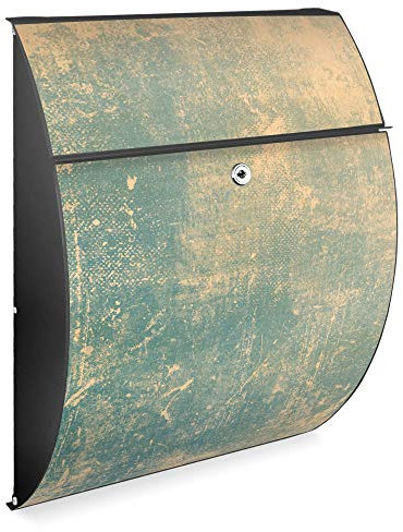 banjado Design Briefkasten - Modell Riviera 46x33,5x13cm groß - verzinkter Stahl anthrazit - Postkasten Öffnungsstopp großer A4 Einwurf Zylinderschloss 2 Schlüssel - Motiv Patina Grün