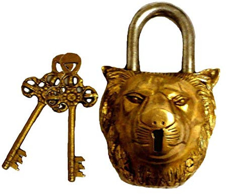 Cadenas de jardin en laiton fabriqué en forme de tête de lion (or)