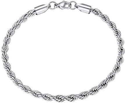 Richsteel Kordel Armbänder in Silberfarbe Herren Twisted armband mit Geschenkebox für Täglich/Tanzparty/Hochzeit