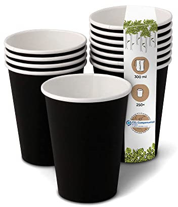 BIOZOYG 250 Stück Kaffeebecher Pappbecher 300ml / 12 oz Ø 90 mm schwarz - Einwegbecher plastikfrei - Becher aus nachhaltiger Forstwirtschaft - Kaffeebecher Einweg