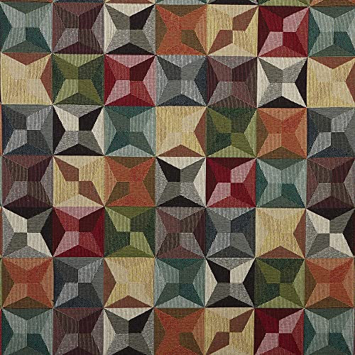 Kt KILOtela - Polsterstoff, Möbelstoff, Jacquard Gobelin, Dekostoff, Modische Accessoires, Tischdecke, Vorhang, oder Dekoartikel, Meterware ab 50 cm, Sterne, Rot, Grün, Gelb, Orange, Schwarz