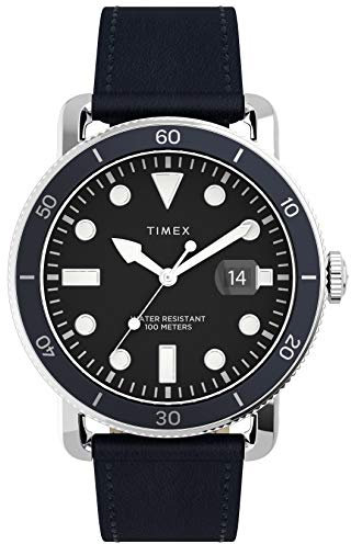 Timex Men's Port 42mm Stainless Steel Analog Quartz Leather Strap, Blue, 20 Casual Watch (Model: TW2U01900)