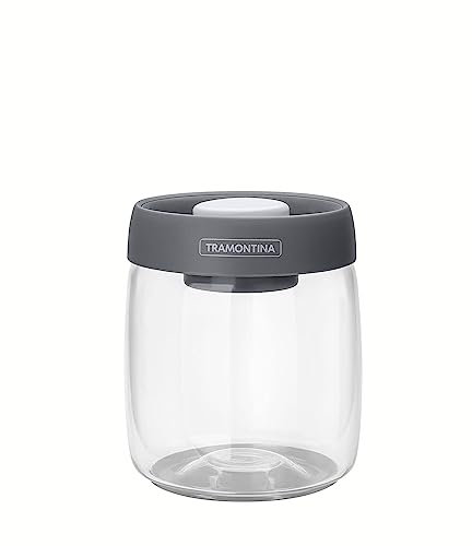 Tramontina Tarro de almacenamiento de 0,8 l, tapa al vacío, cristal, recipiente hermético, diámetro de 11,1 cm, transparente