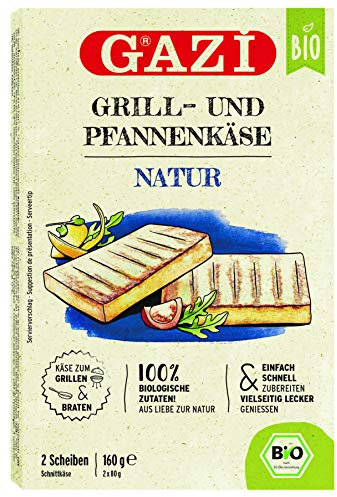 Gazi BIO Grill- und Pfannenkäse Natur - 2x 160gramm - Pfannenkäse Pfanne Grillkäse Grill Ofenkäse Ofen 43% Fett Schnittkäse Käse mikrobielles Lab nachhaltig Halal vegetarisch glutenfrei