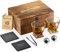 Mixology Glas & Whiskey Steine Set - Zwei 10oz Gläser mit 2 Edelstahlkugeln Holzbox - Bourbon Geschenke für Männer, Vater, Ehemann, Freund, Trauzeugen, Geburtstagsideen