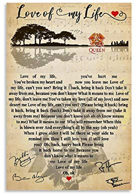 Vintaga Poster Queen Love of My Life Songtext, Leinwand-Kunst-Poster und Wandkunst, Bild, Druck, moderne Familie, Schlafzimmer, Dekoration, Poster, 40 x 60 cm