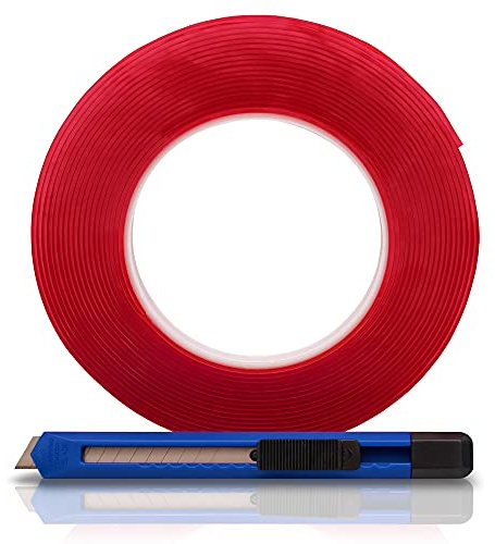 Dichtlippe 12m selbstklebend aus Silikon im Set mit Cuttermesser geeignet für Kaminplatten, Glasbodenplatten, Ofenplatten, Bodenplatten und Kaminofenplatten transparent klar