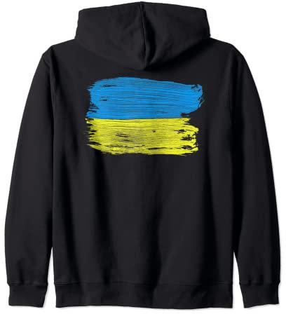 Ukrainische Flagge, Gelb und Blau bemalte Bänder Kapuzenjacke