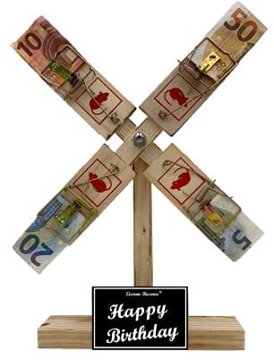 Genial-Anders Originelle lustige Geldgeschenke zum Geburtstag Geschenkideen für Männer und Frauen - Eiserne Reserve Windmühle - Text s/w Happy Birthday