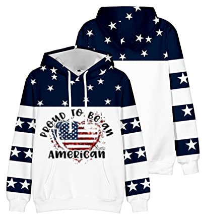 famesale Herren USA Flagge Hoodies American Independence Day Sweatshirt Langarm Lässig Rundhals Mit Kapuze Sportbekleidung Pullover Top