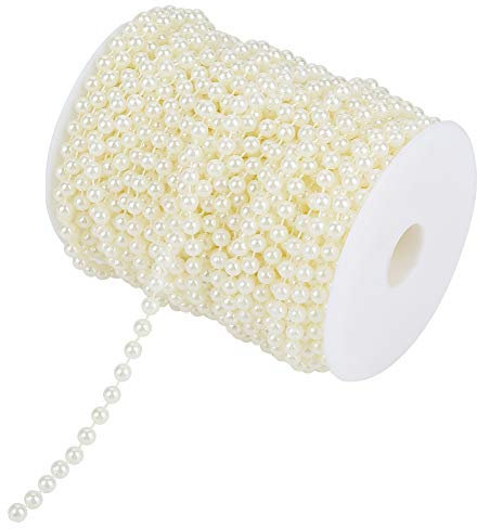 25 m/Rolle Faux Pearl Bead Girlands DIY Lange Perlenperlen, 6 mm Craft Perlenkette, Perlengirlandenrolle für Hochzeitsfeier Dekoration(Beige)