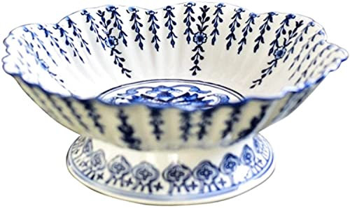 Corbeille Fruit Coupe a Fruit Bol de Fruits Chinois Bleu et Blanc Porcelaine High Pin Céramique Plaque de Fruits en céramique Maison Salon Table Basse Ornements Disque de Fruit Organisateur de Fruits