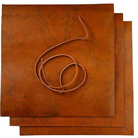 Wanderings Gealterte Braune Lederzuschnitte | Drei 30 x 30 cm Quadrate und eine 91 cm Lederschnur | Echtes Vollnarben-Büffelleder | Ideal zum Basteln, Prägen und für Lederarbeiten