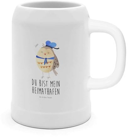 Mr. & Mrs. Panda Bierkrug Eule Matrose - Geschenk, 500ml, Bierkrug Steingut, Kapitän, Hochzeitstag Geschenk, Bierkrüge, 0, Eule Spruch, Owl,