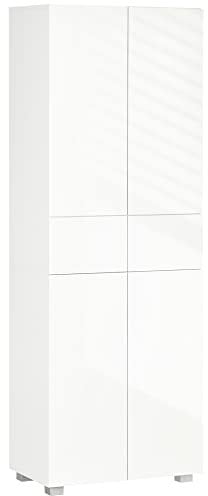 HOMCOM Dispensa Cucina con 4 Ante, 3 Ripiani Regolabili e Mensole a 5 Livelli in MDF e Truciolato, 60x35x170 cm, Bianco Lucido