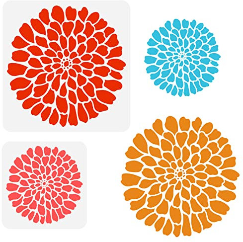 FINGERINSPIRE 2 Stück Blüten-Wandschablonen, 2 Größen, quadratisch, Dahlien-Muster, Wandmalerei, Schablone, DIY, Handwerk, Blumen-Schablone für Zuhause, Wanddekoration, Möbel, Zeichnen-Schablone