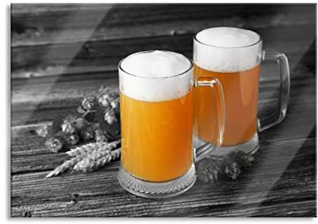 Pixxprint Glasbild, Wandbild aus Echtglas, Biergläser Hefeweizen, 100x70 cm, inkl. Aufhängung und Abstandshalter