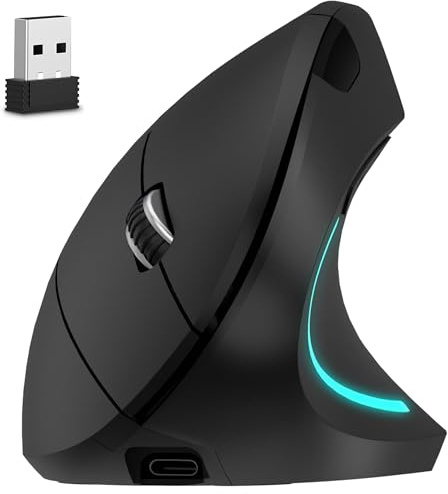 Delton Souris Ergonomique Vertical Rechargeable 6 Boutons Design USB 2.4GHz Récepteur Unifying Compatible PC Mac Ordinateur Portable Chromebook Noir