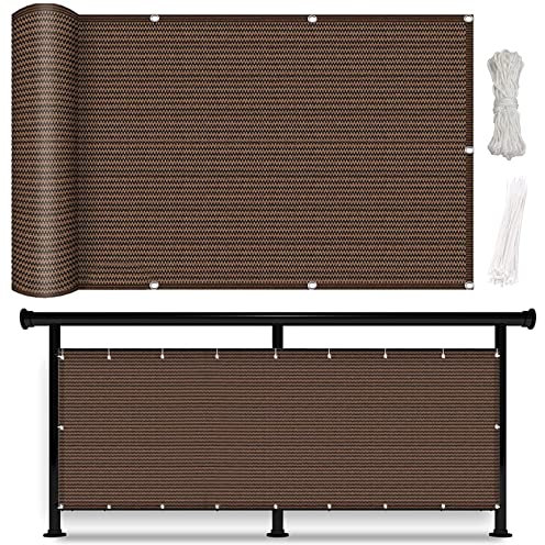 YUANZHI Balkon Sichtschutz Balkonverkleidung 120 x 650 cm Wind- und UV-Schutz Balkonbespannung mit Kabelbindern für Gartenanlagen, Camping, Braun