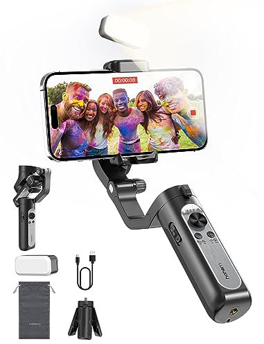 hohem iSteady XE Kit Gimbal für Smartphone, 3-Achsen Stabilisator für iPhone & Android mit Magnetisch Verstellbarem Fülllicht, Tragbarer Handy-Stabilisator für Videoaufnahmen/YouTube/TikTok