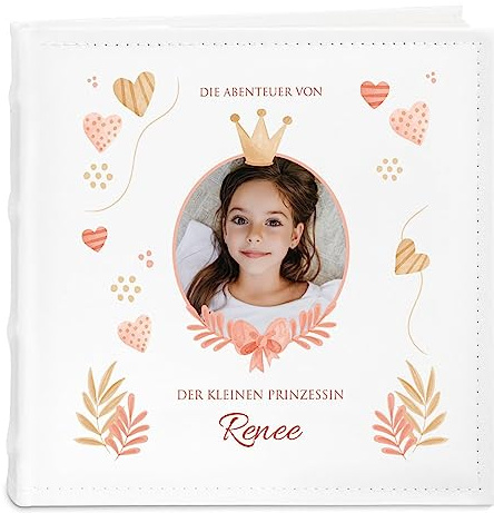 Maverton Fotoalbum zum Selbstgestalten mit Aufdruck für 200 Fotos 10x15 | Seiten, Größe: 21x22cm, Weiß, personalisierte Geschenke für Kind zur Taufe Geburt, Geburtstagsgeschenk