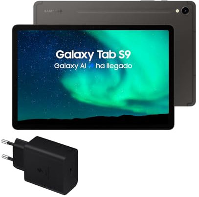 Samsung Galaxy Tab S9, 256 GB, WiFi + Cargador 45W - Tablet Android con IA, Ranura MicroSD, S Pen Incluido, Gris (Versión Española)