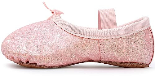 Ballet Shoes for Girls Glitter Ballet Dance Shoes Leather Dance Slippers Full Sole Ballet Dance Flats for Childrens Kids Toddler for Dance Performance Gymnastics Pink 7 Little Kid
