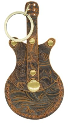 JJNUSA Handgjord gitarrformad plektrumhållare, äkta läder gitarrplektrum hållare nyckelring, plektrum fodral instrument presentidéer för musiker