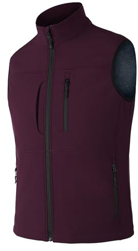 cioiniei Men's Fleece Lined Windproof Warm Vests Warm Thermal Zipped Pockets Outerwear Leisure Sleeveless Gilets Lightweight Softshell Jacket For Men Wine Red-S
