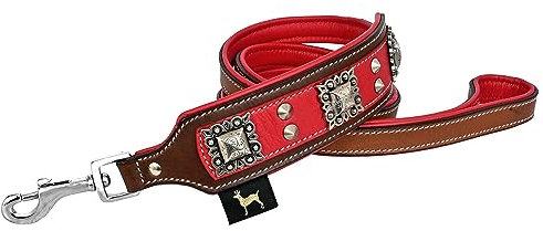 MICHUR Vespasian Leine Hundeleine Leder, Lederleine Hund, Leine, Rot Braun mit schönem Stanzmuster, Leder, 150cm, passendes Halsband Vespasian ist separat erhältlich
