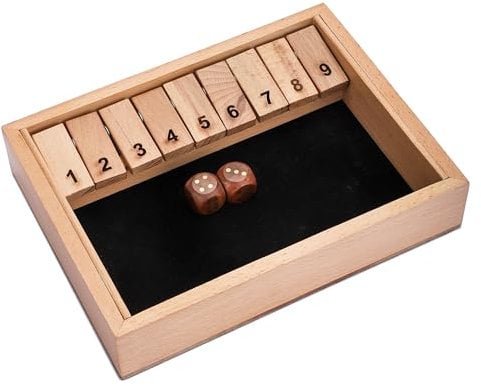 Ajuny Shut The Box Game (1-2 Players) – Wooden Dice Math Game with 9 Flip Tiles | 9.6 Inch Educational Board Game for Kids & Adults | Fun Family Tabletop Travel Game