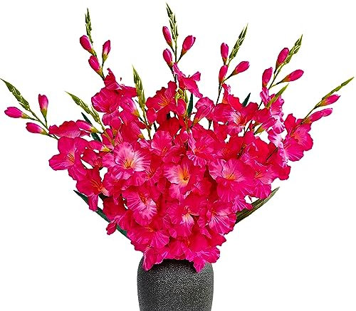 kimbovillea Künstliche Gladiolen, Seidenorchideen, Blumenstiele, künstliche Dendrobium-Blumen, Narzissen für Zuhause, Garten, Party, Hochzeit, Dekoration, 10 Stück (Fuchsia)
