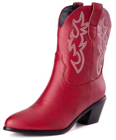 Donne Western Stivali da cowboy with Embroidered Moda Retrò Classico Basic Mid Calf Wide Calf Stivali Cowgirl per donne Ragazze Le signore Big rosso Numero 50