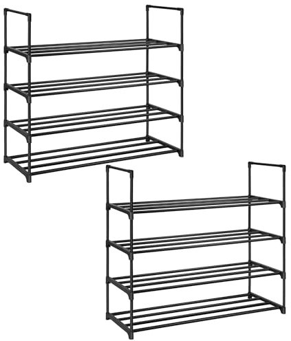 SONGMICS Schuhregal 4 Ebenen, 2er Set, Schuhständer Metall, Schuhaufbewahrung, Schuh-Organizer für 16-20 Paar Schuhe, stapelbar, für Flur Wohnzimmer Schlafzimmer, 30 x 92 x 74 cm, schwarz LSA08BK
