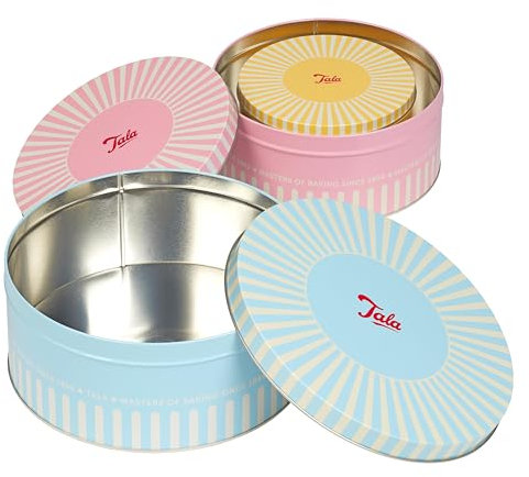 Tala Traditional Cake Storage Tins, Set of 3 Round Nesting Cake Storage Tins, Perfect for storing Cakes, Biscuits and Savoury Treats, Sizes, 25.5cm x 10cm, 22 x 9.5cm and 17cm x 8.2cm