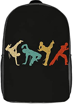 Schultasche Vintage Brasilianische Capoeira-Posen Im Retro-Stil Der 70Er Jahre Schule Rucksack Leichter Studentenrucksack wasserdichte Schulrucksack Für Wandern, Schule, Geschenk, 43X32X14Cm