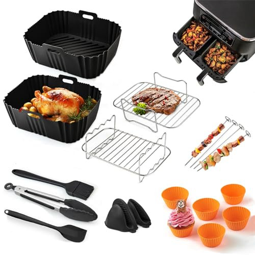 Accessori per friggitrice ad aria calda da 15 pezzi, accessori per friggitrice ad aria calda a doppia zona per Ninja AF300EU 7.6L, AF400EU 9.5L, Devology Cecotec 9L, Balter 8L