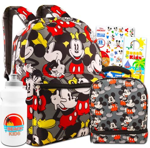 Disney Mickey Rucksack & Lunchbox Set für Kinder – klassisches Mickey Bundle mit Rucksack, Lunchtasche, Tattoos und mehr, Mickey Lunchbox, Mickey Backpack with Lunch Box, Jungen Rucksack 4-6 Micky