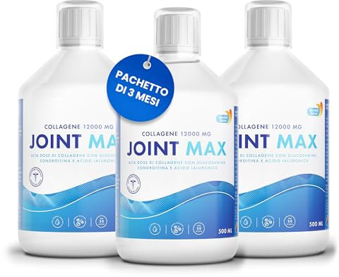 Swedish Nutra Joint Max 500 ml x 3 I collagene idrolizzato puro (tipo I, II e III) I senza zucchero I glucosamina, MSM, condroitina, curcuma - 60 giorni
