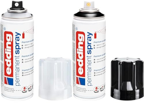 Edding 5200 Vernis clair permanent en bombe - transparent et brillante - 200 ml & 5200 spray permanent - noir foncé brillante - 200 ml - peinture acrylique en aérosol pour peindre ou décorer