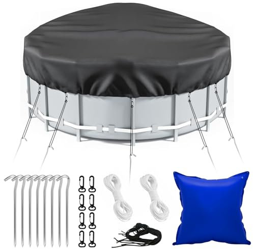 12ft Winter Pool Cover with Pillows, 420D Heavy Duty Waterproof Dustproof Swimming Pool Cover for above Ground Pools, 4 x 4 Ft Pool Air Pillow, 0.4mm PVC for Winterizing